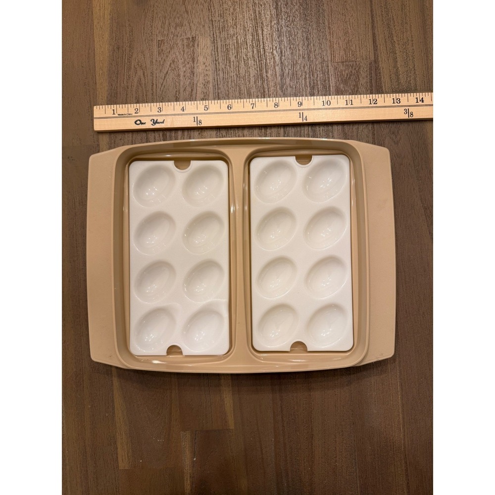 Vintage Tupperware Deviled Egg Carrier Almond Beige with Lid and Inserts‎